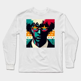 Afro Boy with Sunglasses and Colorful Hair - Retro Style Long Sleeve T-Shirt